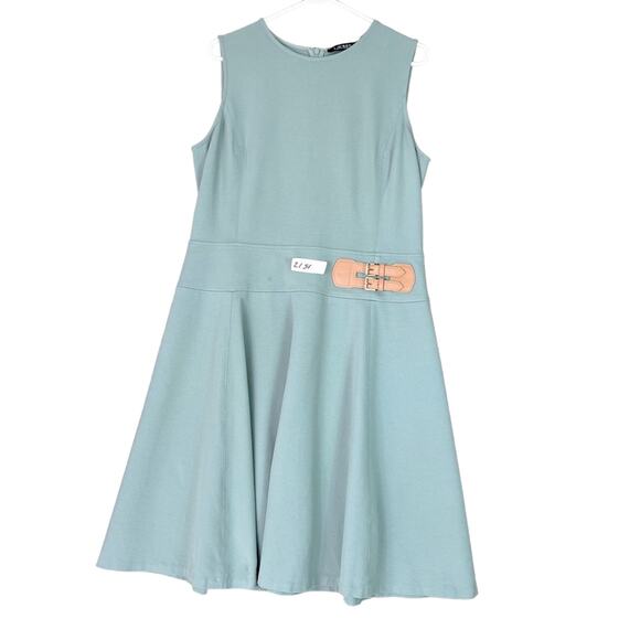 LAUREN RALPH LAUREN Dress 16 Faux-leather Double Buckle Sleeveless Fit and Flare - Picture 5 of 15